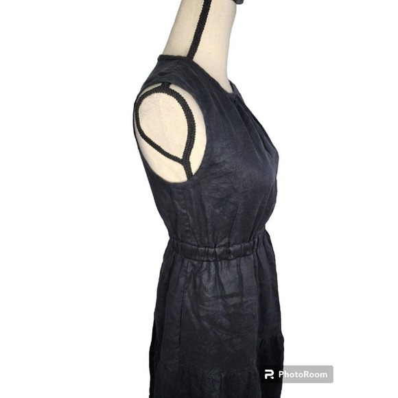 Everlane The Linen Open Back Dress Black Sleeveless Tiered Midi Size 00 NWT - Picture 5 of 12